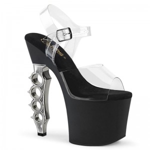 Silver / Clear Pleaser Irongrip-708 Women's Platform Heels Sandals | AU SNHJTGM