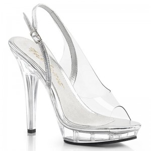 Silver / Clear Pleaser Lip-150 Women's Heels Sandals | AUSTRALIA CLTMK