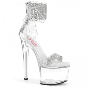 Silver / Clear Pleaser Passion-727RS Women's Platform Heels Sandals | AU SABTCYE