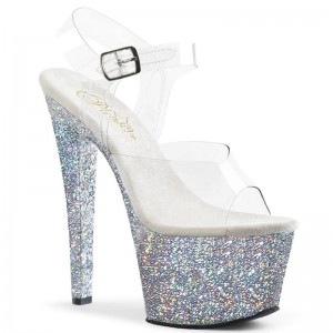 Silver / Clear Pleaser Sky-308LG Women's Platform Heels Sandals | AUSTRALIA NDIWT