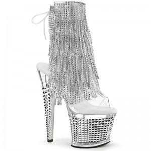 Silver / Clear Pleaser Spectator-1017RSF Women's Heels Boots | AU LMHDYQA