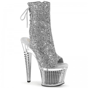 Silver / Clear Pleaser Spectator-1018G Women's Heels Boots | AU MGATXZK