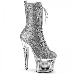 Silver / Clear Pleaser Spectator-1040G Women's Heels Boots | AU HVWUDFZ