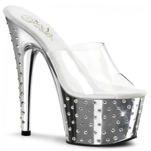 Silver / Clear Pleaser Stardust-701 Women's Platform Slides | AU FAVEJYB