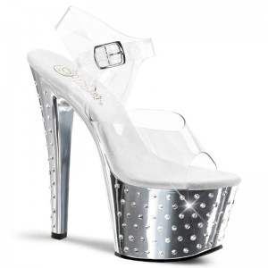 Silver / Clear Pleaser Stardust-708 Women's Platform Heels Sandals | AU XBIDOTE