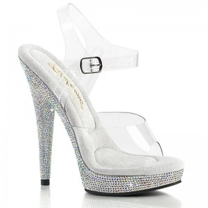 Silver / Clear Pleaser Sultry-608DM Women's Platform Heels Sandals | AUSTRALIA QGTME