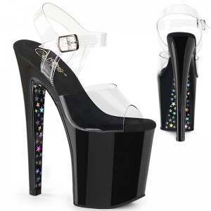 Silver / Clear Pleaser Xtreme-808CHS Hologram Women's Platform Heels Sandals | AU WNEBQSI