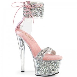 Silver / Pink Pleaser Sky-327RSI Women's Platform Heels Sandals | AUSTRALIA AVCMU