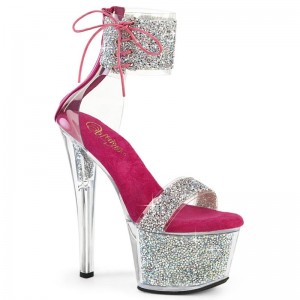 Silver / Pink Pleaser Sky-327RSI Women's Platform Heels Sandals | AUSTRALIA FVPSL