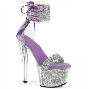 Silver / Purple Pleaser Sky-327RSI Women's Platform Heels Sandals | AU KFTUNAP