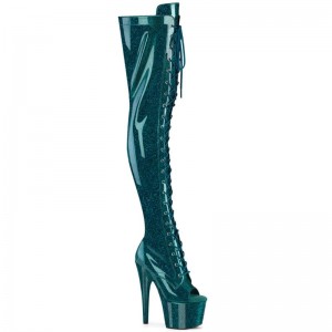 Turquoise Pleaser Adore-3021GP Glitter Women's Thigh High Boots | AU GHZCEMY