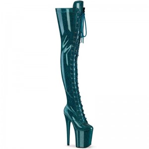 Turquoise Pleaser Flamingo-3020GP Glitter Women's Thigh High Boots | AU SIHAWQU