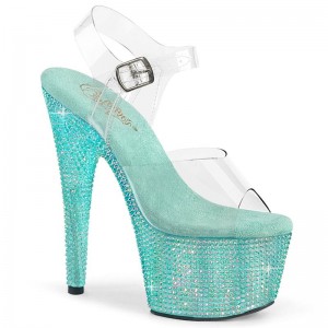 Turquoise / Clear Pleaser Bejeweled-708RRS Women's Platform Heels Sandals | AUSTRALIA KEADJ