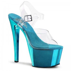 Turquoise / Clear Pleaser Sky-308 Women's Platform Heels Sandals | AU TXLKHNG