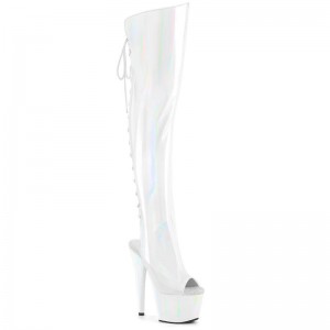 White Pleaser Adore-3019HWR Stretch Holo Women's Thigh High Boots | AU RXOGFPH