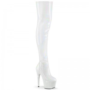 White Pleaser Bejeweled-3000-7 Women's Thigh High Boots | AU JXINDFW