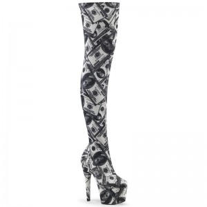 White / Black Pleaser Adore-3000DP Women's Thigh High Boots | AUSTRALIA LPOIK