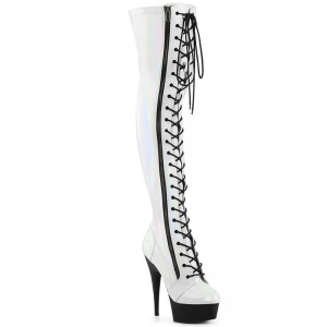 White / Black Pleaser Delight-3029 Women's Thigh High Boots | AU DMGBKYJ