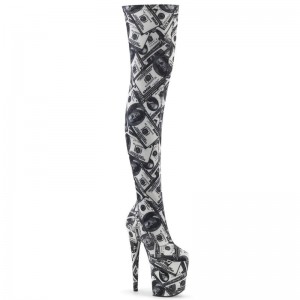 White / Black Pleaser Flamingo-3000DP Women's Thigh High Boots | AUSTRALIA NIXLJ