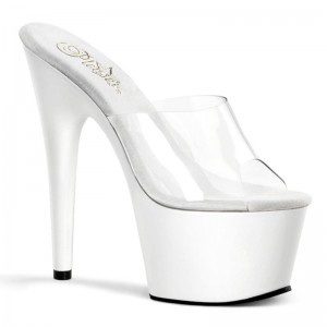 White / Clear Pleaser Adore-701 Women's Platform Slides | AU CDQWOXN