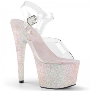 White / Clear Pleaser Adore-708HMG Women's Platform Heels Sandals | AU YLNOPJC