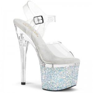 White / Clear Pleaser Esteem-708LG Women's Platform Heels Sandals | AU UOPKLEZ