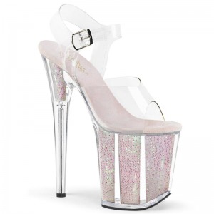 White / Clear Pleaser Flamingo-808G Women's Platform Heels Sandals | AU JOMTXCR