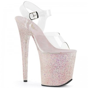 White / Clear Pleaser Flamingo-808LG Women's Platform Heels Sandals | AU TSQNJZW