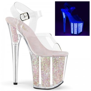 White / Clear Pleaser Flamingo-808UVG Women's Platform Heels Sandals | AU ASRZION