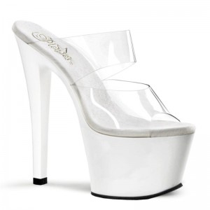 White / Clear Pleaser Sky-302 Women's Platform Slides | AUSTRALIA DRHPC