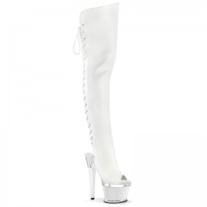 White / Clear Pleaser Spectator-3030 Faux Leather Women's Thigh High Boots | AU JOZMUIX