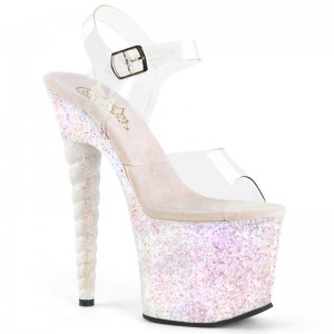 White / Clear Pleaser Unicorn-708LG Women's Platform Heels Sandals | AUSTRALIA AJCXF