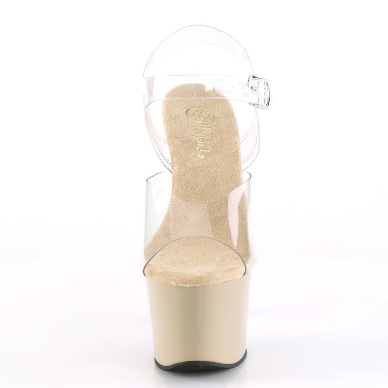 Beige / Clear Pleaser Sky-308 Women's Platform Heels Sandals | AU JAUVSQP