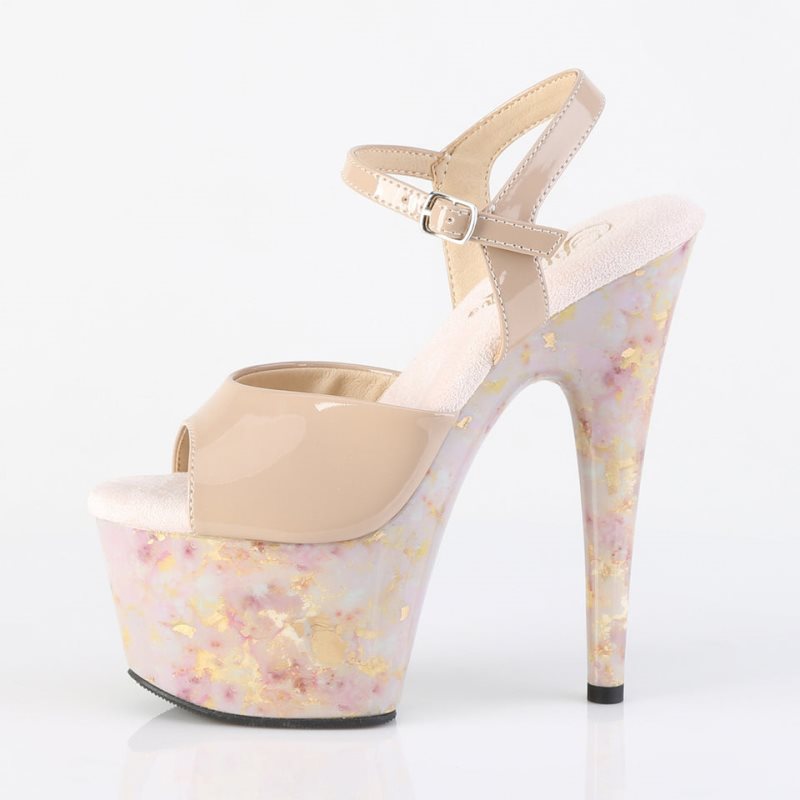 Beige / Pink Pleaser Adore-709MB Women's Platform Heels Sandals | AU NJMBVXU