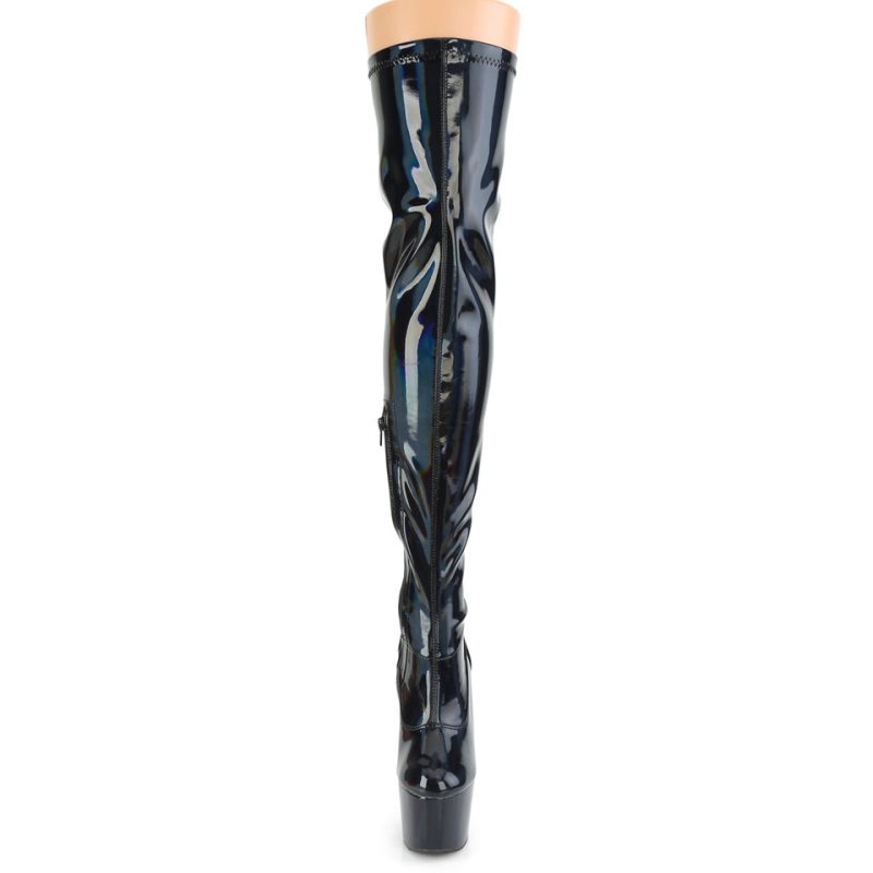 Black Pleaser Adore-3000HWR Hologram Women's Thigh High Boots | AU GYAOLSD