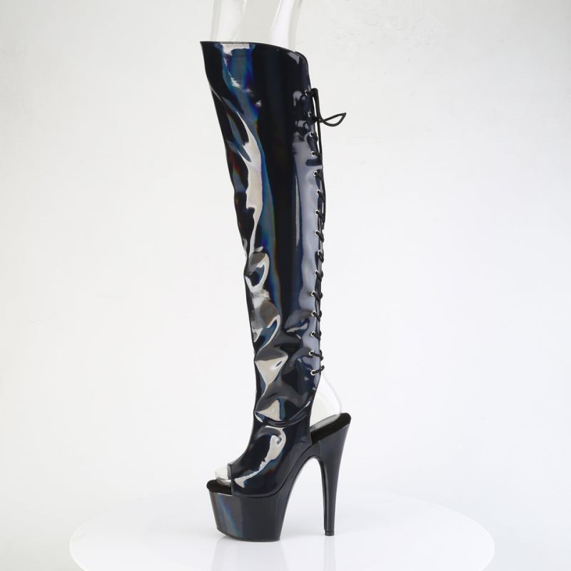 Black Pleaser Adore-3019HWR Stretch Holo Women's Thigh High Boots | AUSTRALIA VFCOR