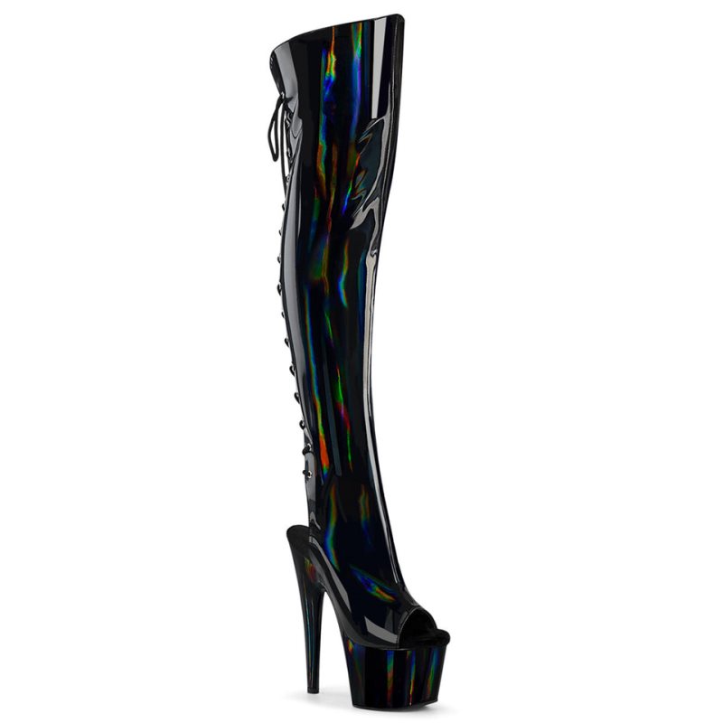 Black Pleaser Adore-3019HWR Stretch Holo Women\'s Thigh High Boots | AUSTRALIA VFCOR