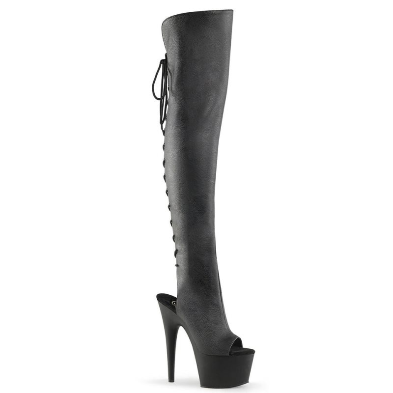 Black Pleaser Adore-3019 Vegan Leather Women\'s Thigh High Boots | AUSTRALIA FPNHU