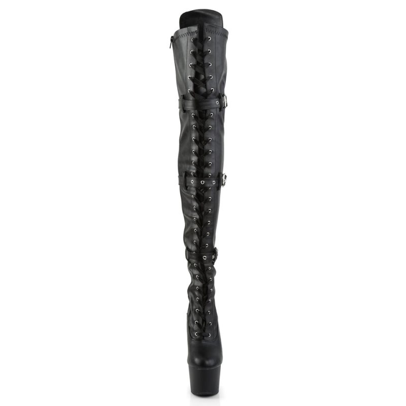 Black Pleaser Adore-3028 Vegan Leather Women's Thigh High Boots | AU NVHMPWG