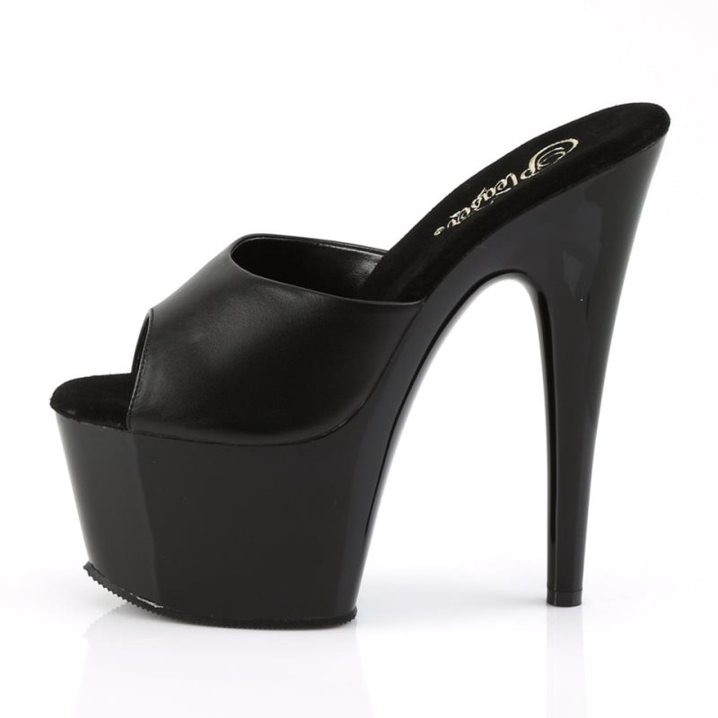 Black Pleaser Adore-701 Leather Women's Platform Slides | AUSTRALIA RBYPZ