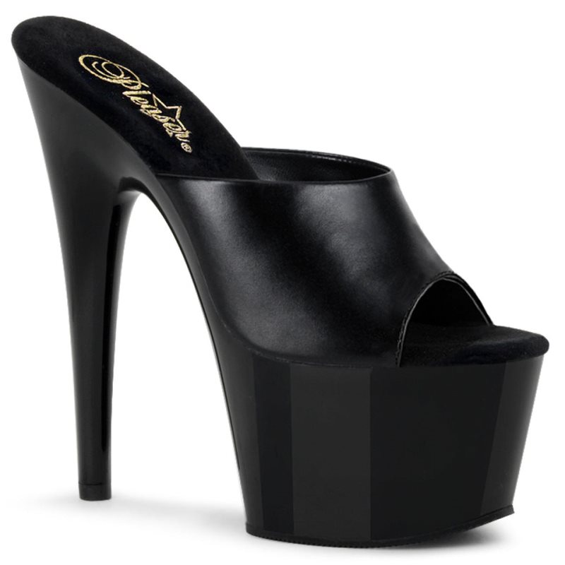 Black Pleaser Adore-701 Leather Women\'s Platform Slides | AUSTRALIA RBYPZ