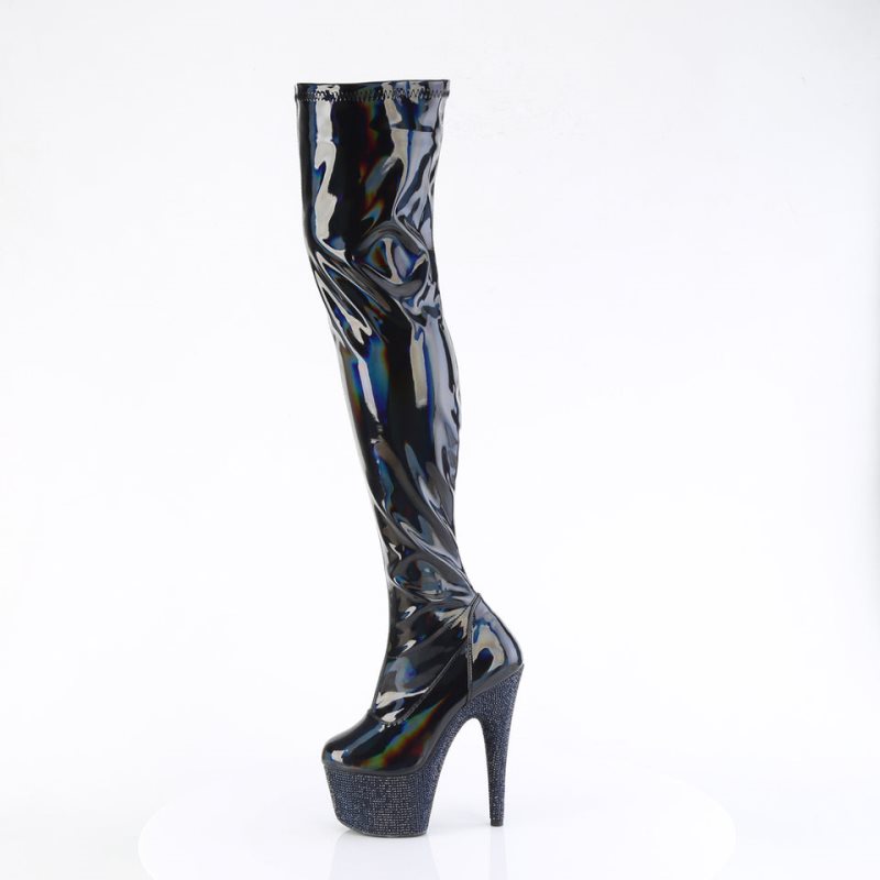 Black Pleaser Bejeweled-3000-7 Women's Thigh High Boots | AUSTRALIA WRGTO