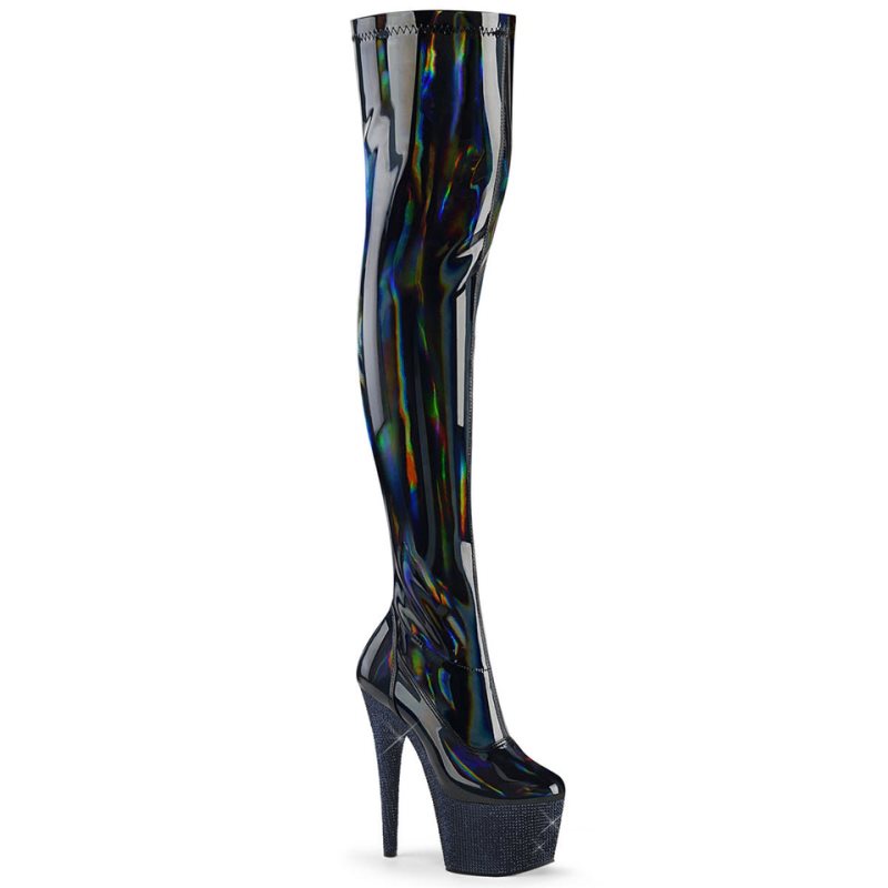 Black Pleaser Bejeweled-3000-7 Women\'s Thigh High Boots | AUSTRALIA WRGTO