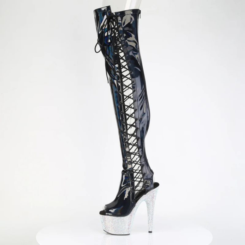 Black Pleaser Bejeweled-3052HG-7 Hologram Women's Thigh High Boots | AU MTXYEIF