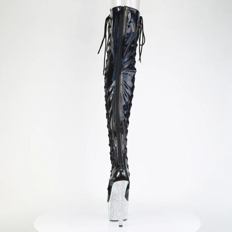 Black Pleaser Bejeweled-3052HG-7 Hologram Women's Thigh High Boots | AU MTXYEIF