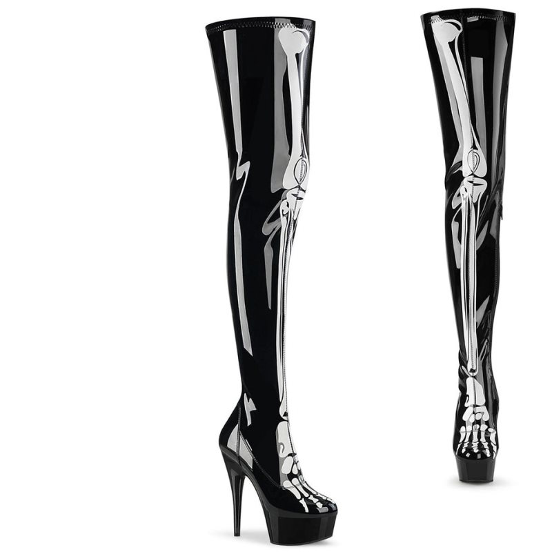 Black Pleaser Delight-3000BONE Women\'s Thigh High Boots | AU QMZRAJE