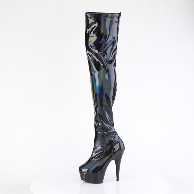 Black Pleaser Delight-3000HWR Hologram Women's Thigh High Boots | AU VWLHYSR