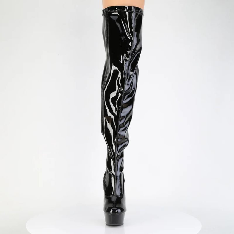 Black Pleaser Delight-3000WCF Women's Thigh High Boots | AU QEHGZJX