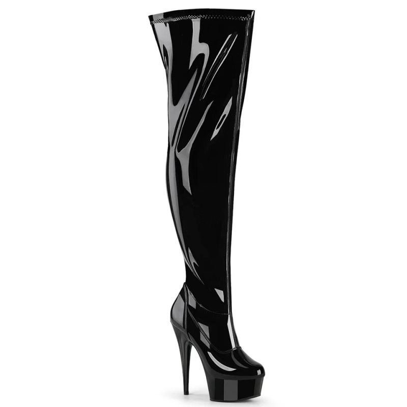 Black Pleaser Delight-3000WCF Women\'s Thigh High Boots | AU QEHGZJX