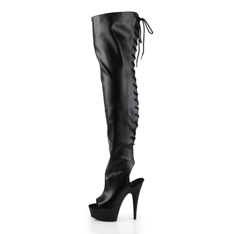 Black Pleaser Delight-3017 Vegan Leather Women's Thigh High Boots | AU LMFJQBC